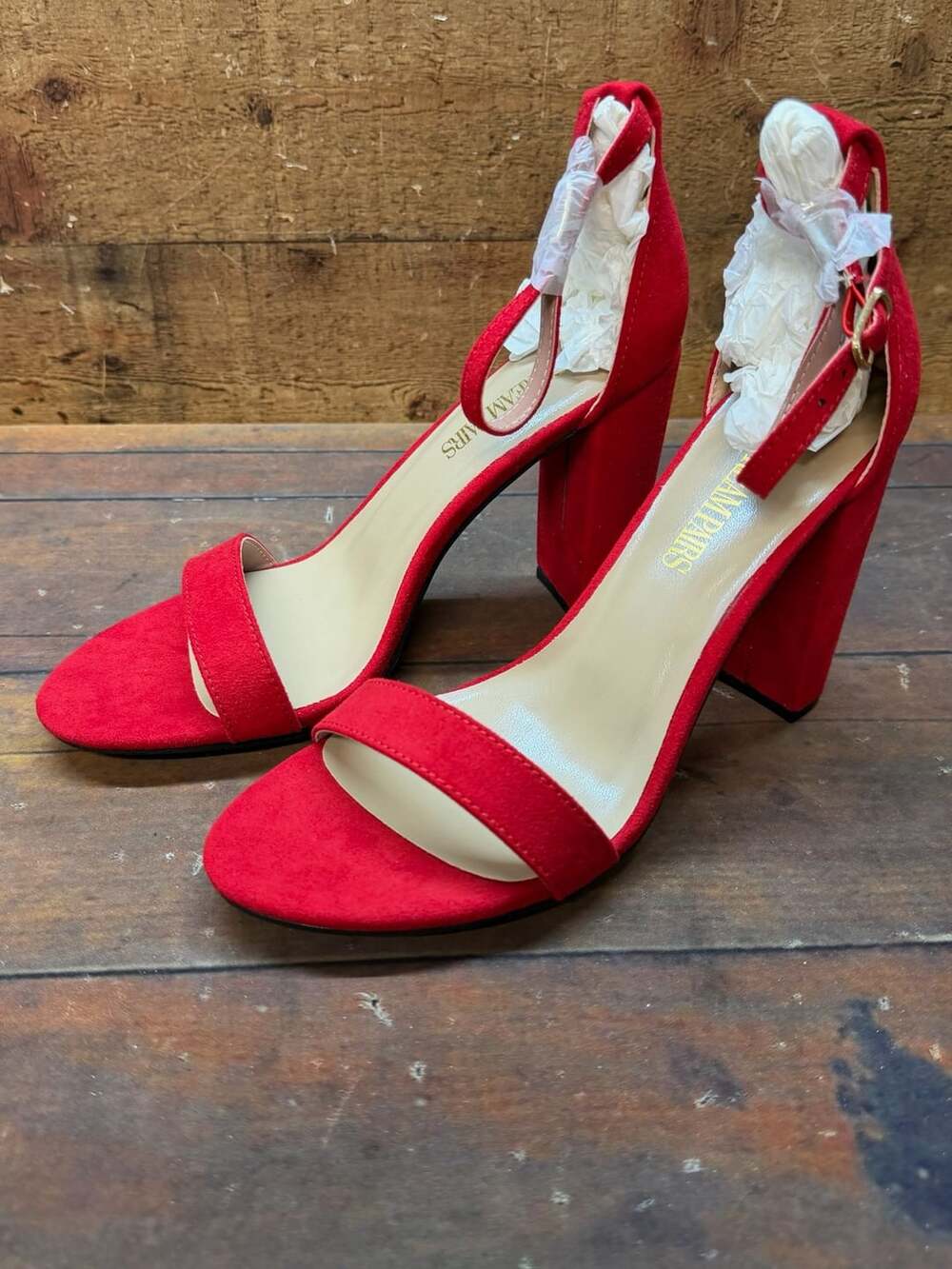 Dream Pair Women High Chunky Heel Sandals Ankle Strap Red Party Sz 8